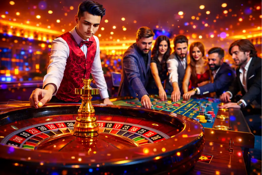 Crowd playing roulette in a casino